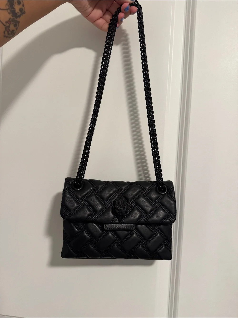 Kurt Geiger Black Quilted Leather Crossbody with Chain Detail